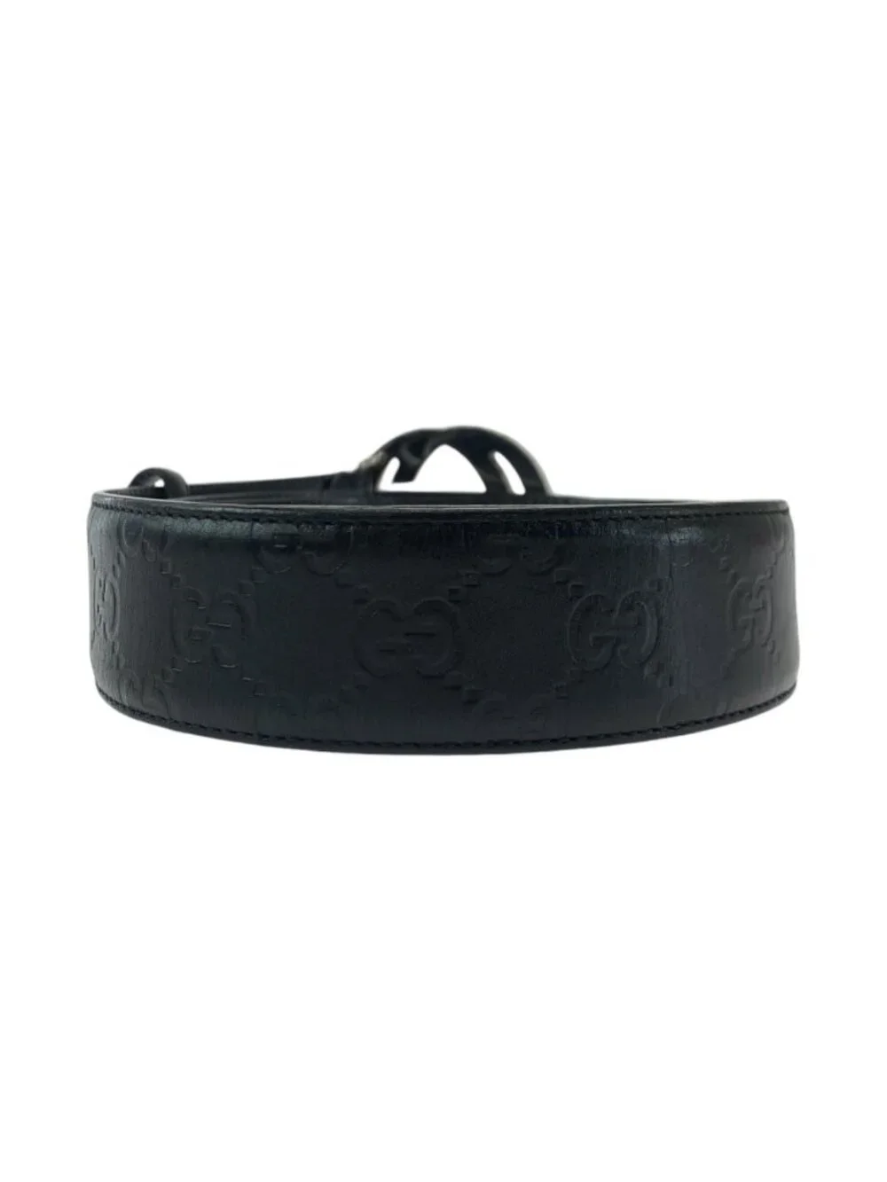 Gucci Guccissima Interlocking 85 Black Silver Leather Belt Buckle
